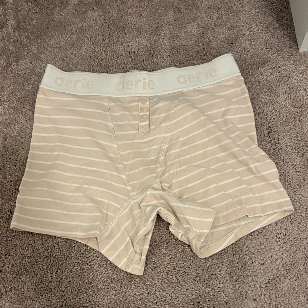 Aerie Cream and White Striped Boxer Shorts